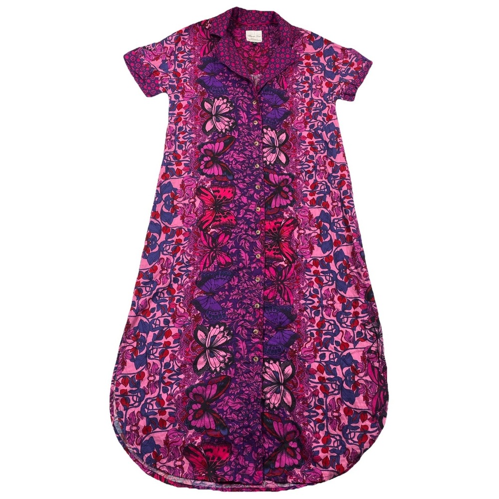 Alexandra Farmer ANTHROPOLOGIE Whimsy Flannel Sleep Dress Gown Purple Floral XS